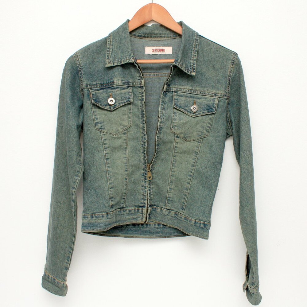 Stone Women s Jean Jacket Small Long Sleeve Full Zip